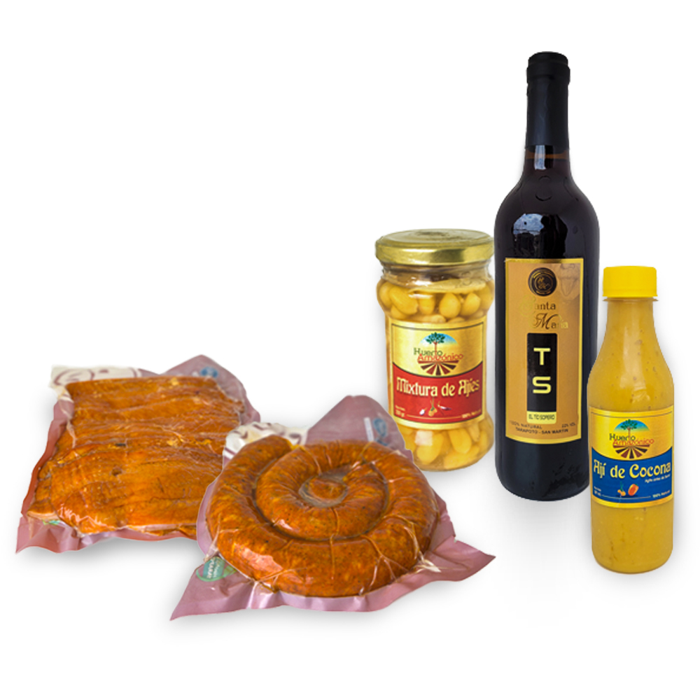 Pack Selvita (cecina, chorizo, mixtura de ajíes, ají de cocona y trago selvático)