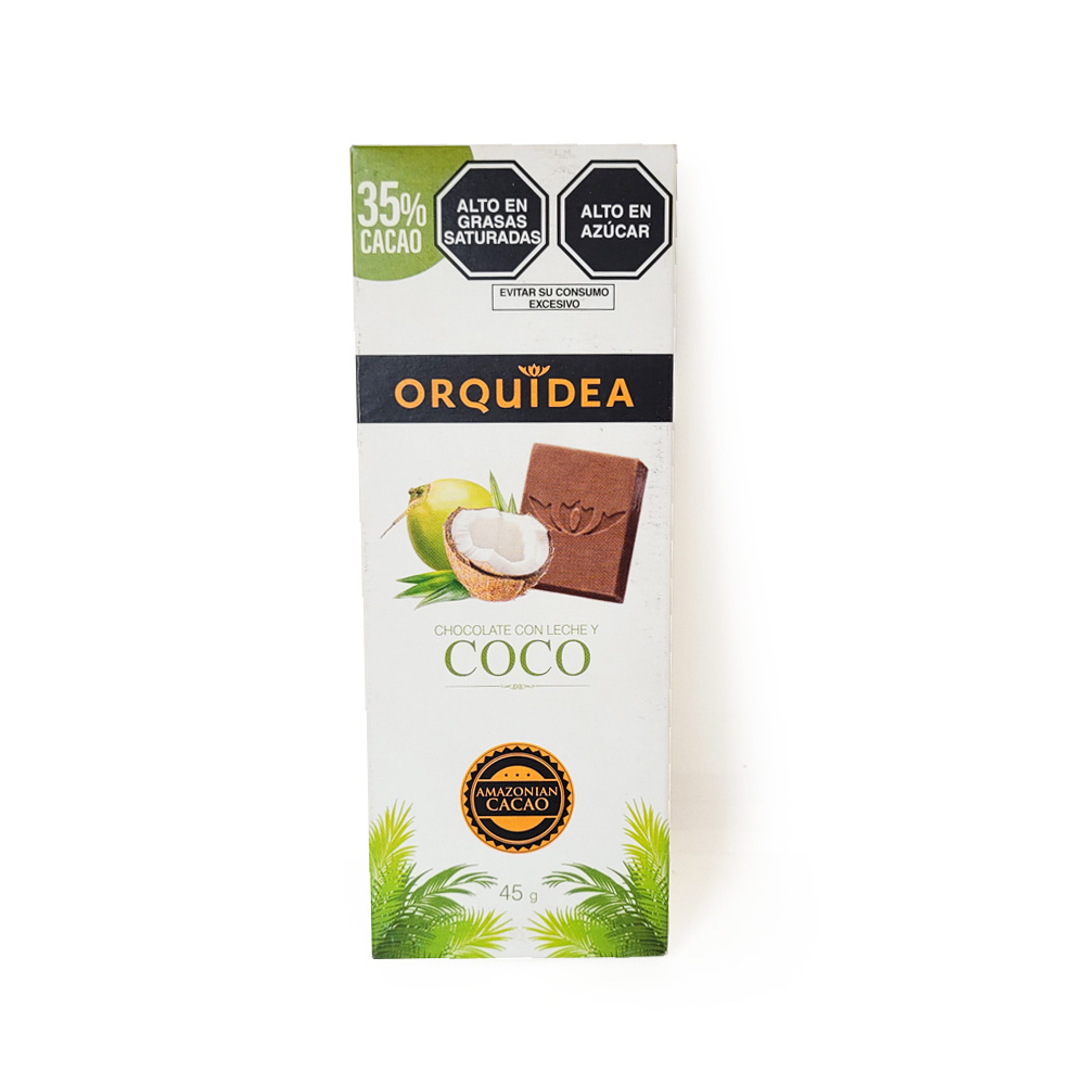 Chocolate con Leche y Coco (35% cacao) 45gr – Orquidea