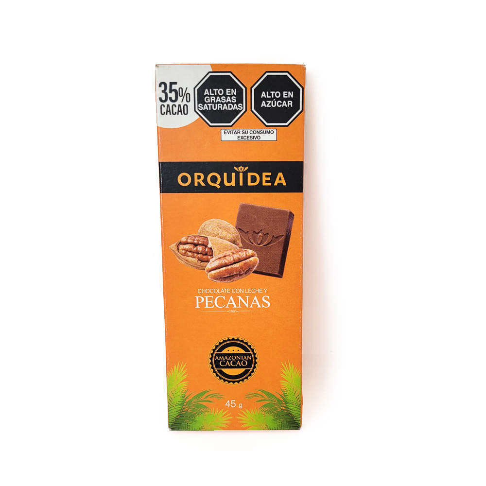 Chocolate con Leche y Pecanas (45% cacao) 45gr – Orquidea